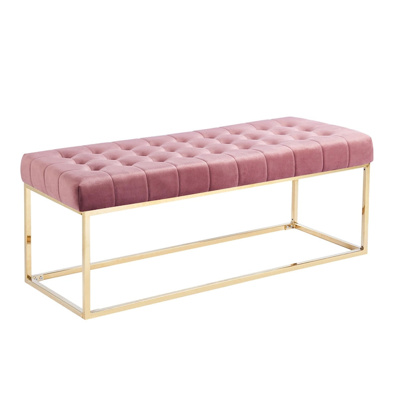 Banc en velours capitonné avec pieds en chrome doré
