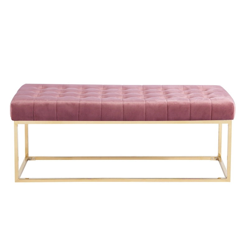 Banc en velours capitonné avec pieds en chrome doré