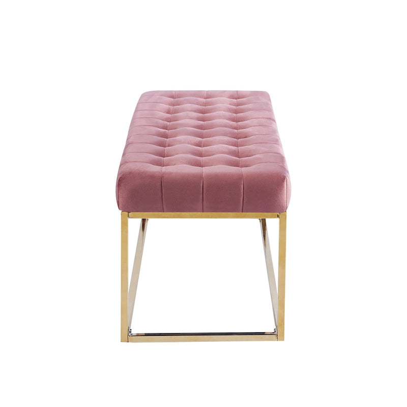Banc en velours capitonné avec pieds en chrome doré