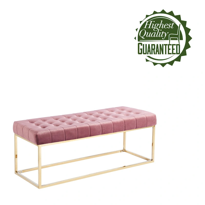 Banc en velours capitonné avec pieds en chrome doré