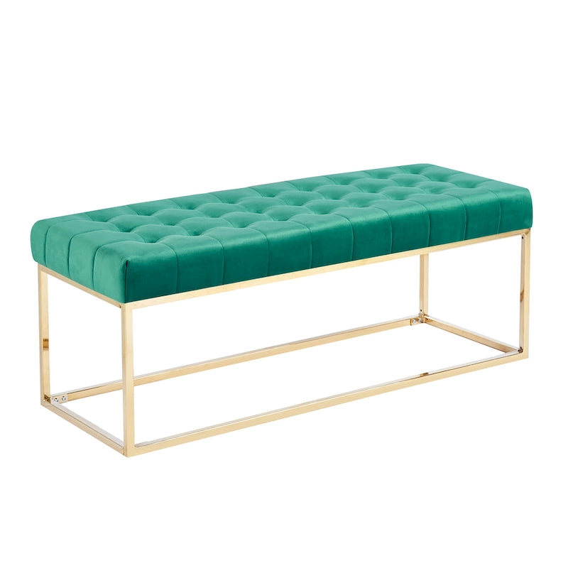 Banc en velours capitonné avec pieds en chrome doré