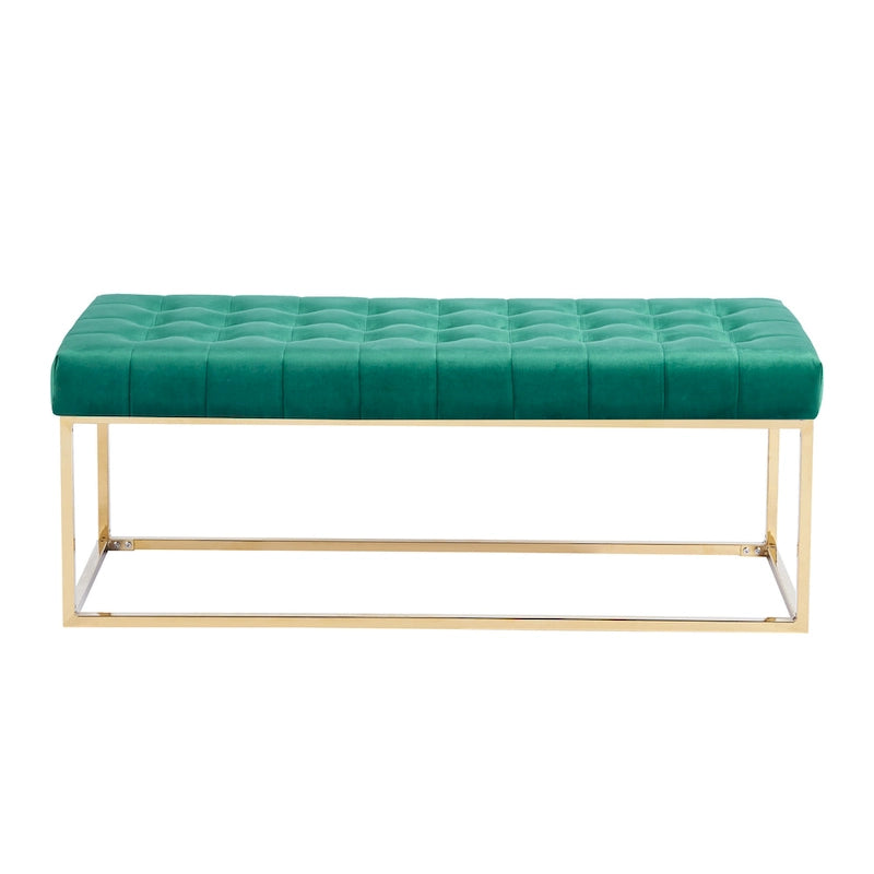 Banc en velours capitonné avec pieds en chrome doré
