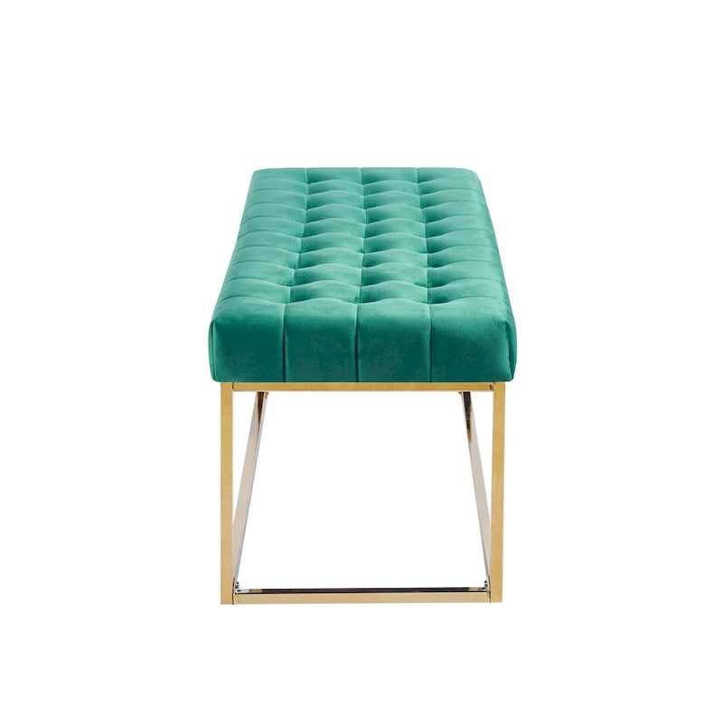 Banc en velours capitonné avec pieds en chrome doré
