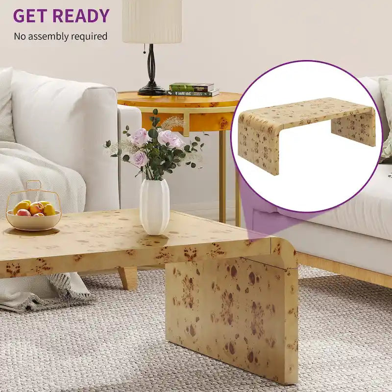 Table basse en cuir madré cintrée 45