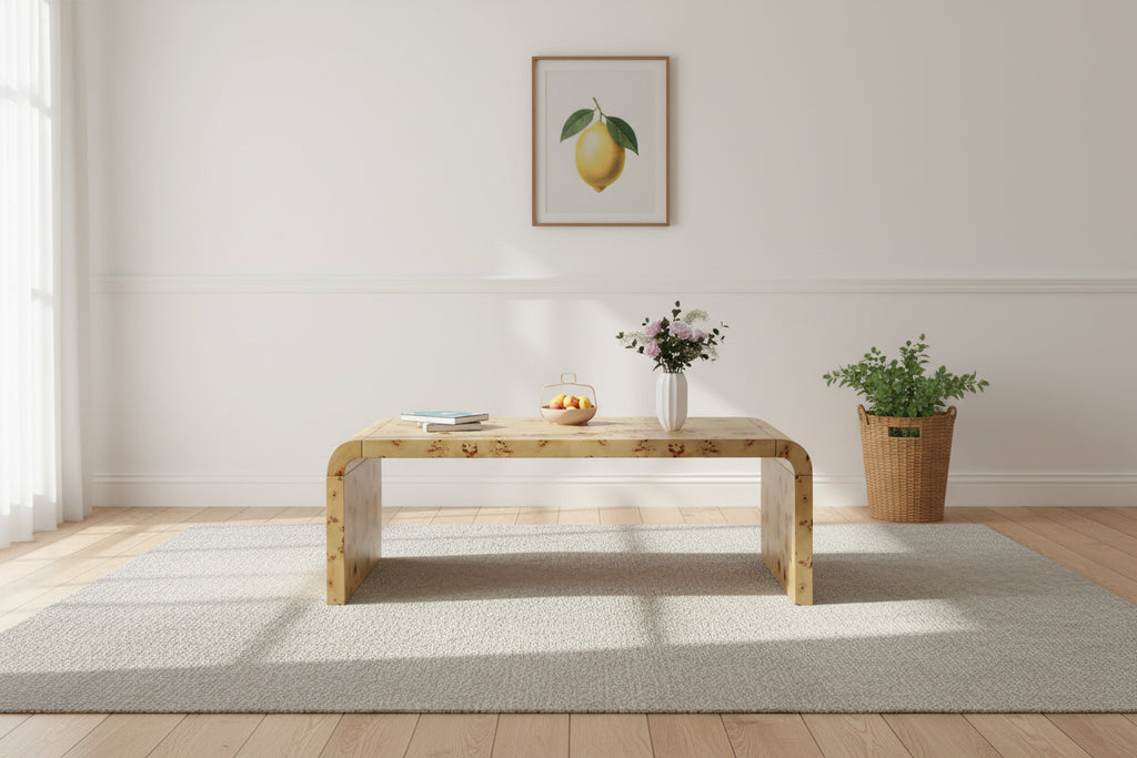Table basse en cuir madré cintrée 45