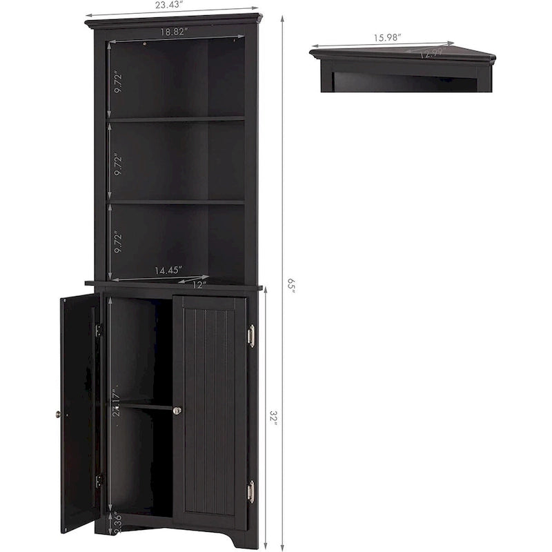 Meuble d'angle haut, Meuble de rangement d'angle autoportant avec portes et étagères réglables