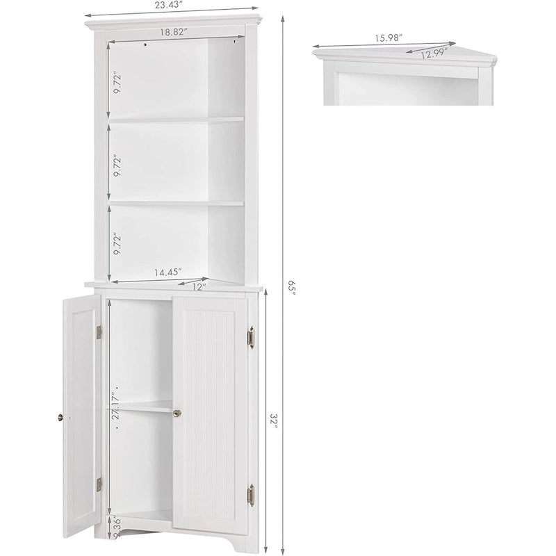 Meuble d'angle haut, Meuble de rangement d'angle autoportant avec portes et étagères réglables