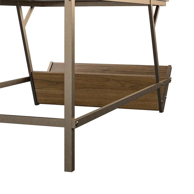Table basse en panneau de particules et métal style moderne du milieu du siècle avec étagère latérale de rangement pour salon