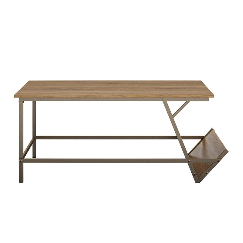 Table basse en panneau de particules et métal style moderne du milieu du siècle avec étagère latérale de rangement pour salon
