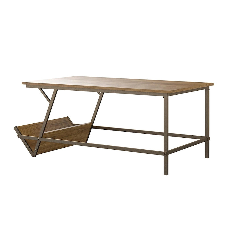 Table basse en panneau de particules et métal style moderne du milieu du siècle avec étagère latérale de rangement pour salon