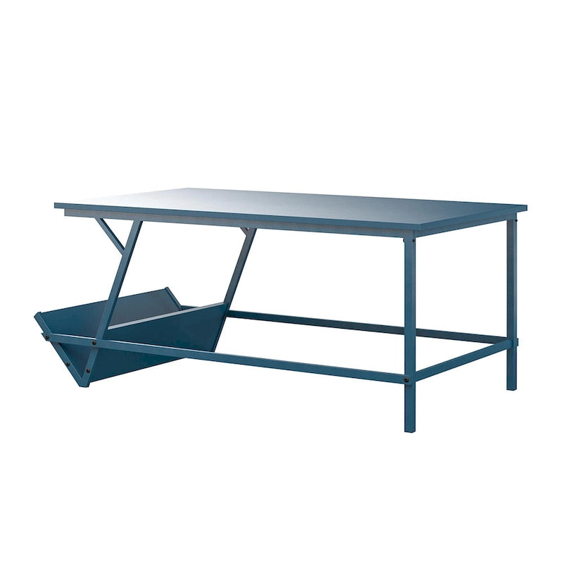 Table basse en panneau de particules et métal style moderne du milieu du siècle avec étagère latérale de rangement pour salon