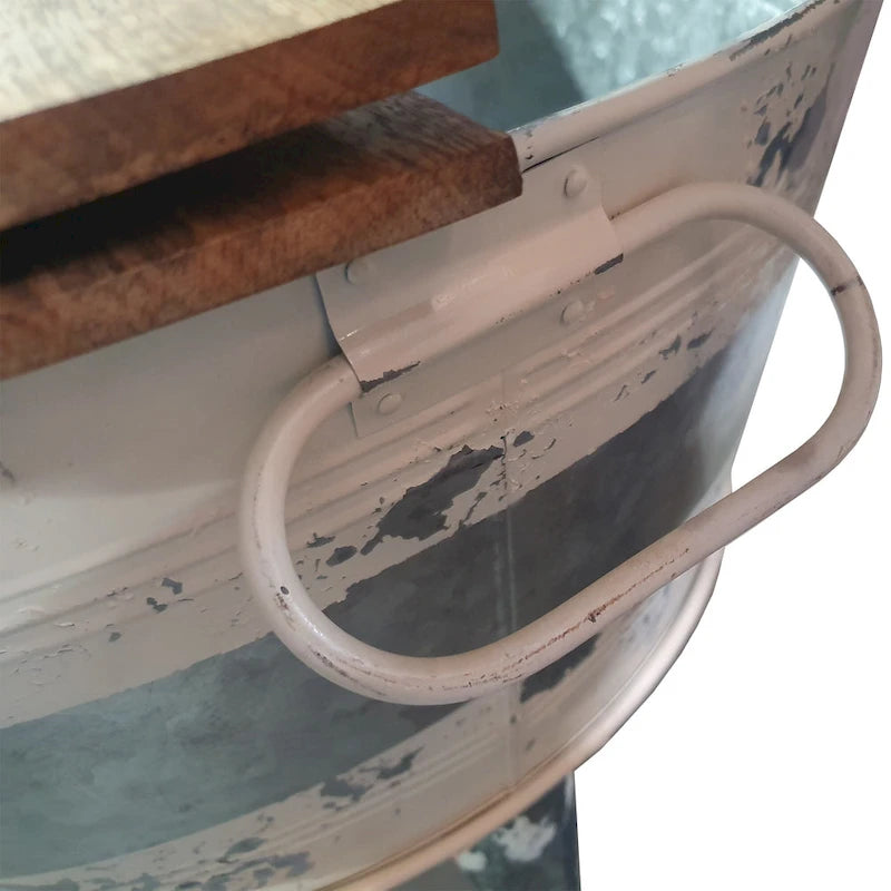 Table basse d'appoint ronde 26 pouces, base en fer de style cuve, marron, gris, blanc délavé