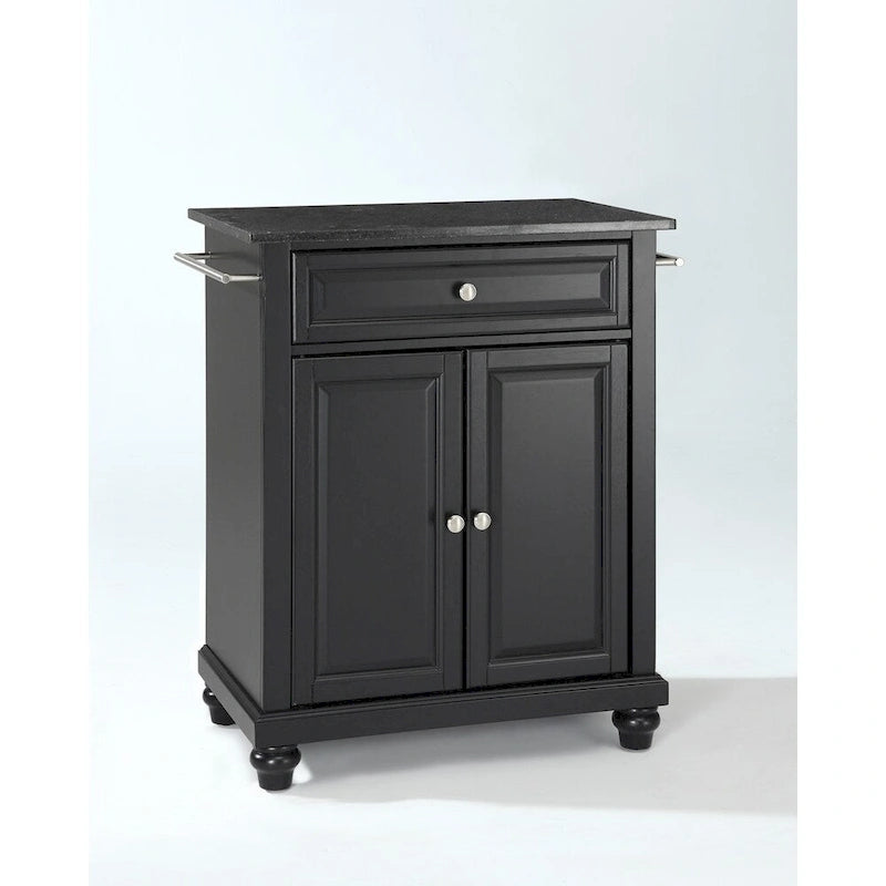 Îlot de cuisine portable en granit noir massif, finition noire - 18p x 31l x 35h