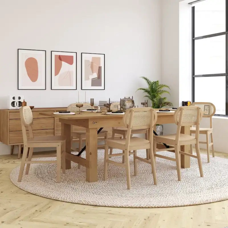 Chaises en rotin tissé à dossier et cadre en bois avec sièges en bois - Lot de 2