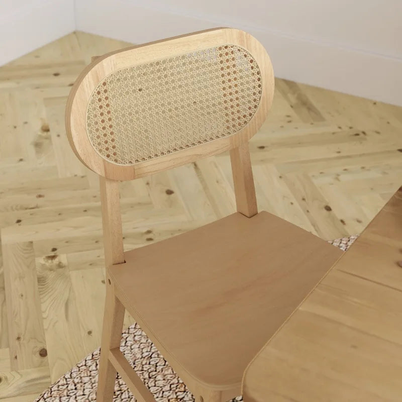 Chaises en rotin tissé à dossier et cadre en bois avec sièges en bois - Lot de 2