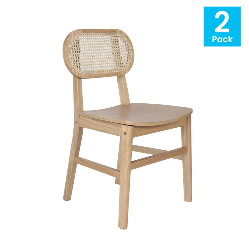 Chaises en rotin tissé à dossier et cadre en bois avec sièges en bois - Lot de 2
