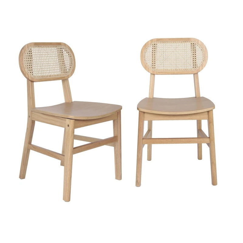 Chaises en rotin tissé à dossier et cadre en bois avec sièges en bois - Lot de 2