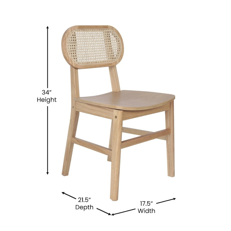 Chaises en rotin tissé à dossier et cadre en bois avec sièges en bois - Lot de 2