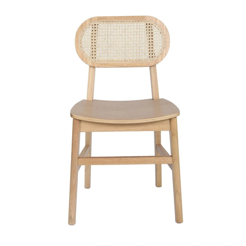 Chaises en rotin tissé à dossier et cadre en bois avec sièges en bois - Lot de 2