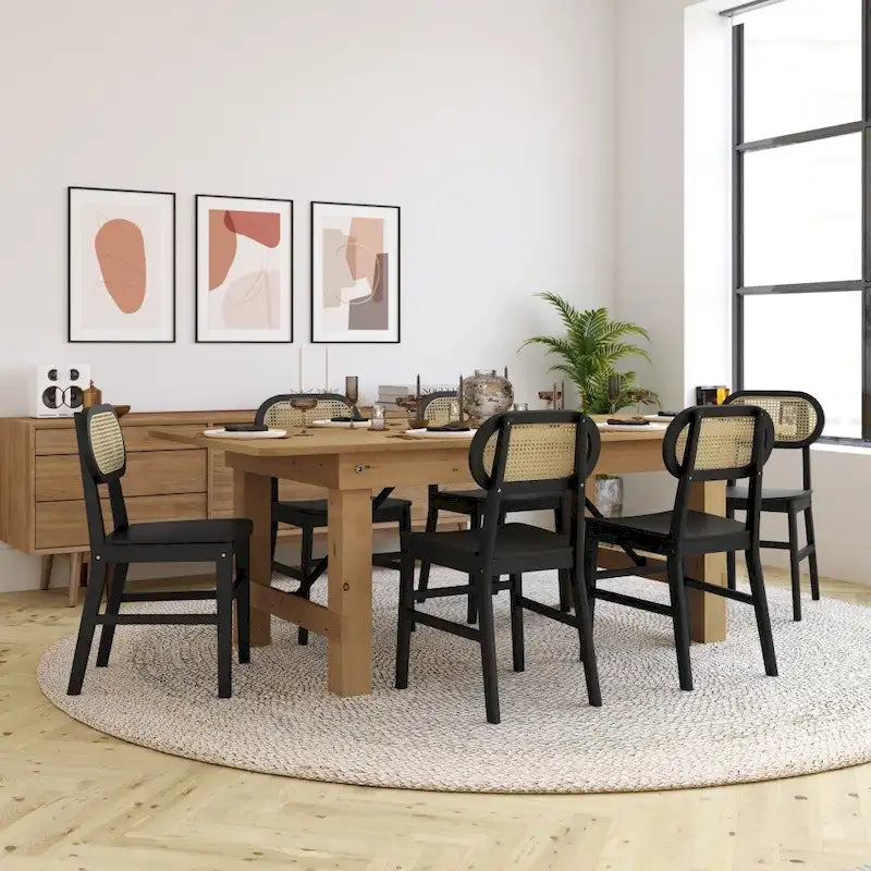 Chaises en rotin tissé à dossier et cadre en bois avec sièges en bois - Lot de 2