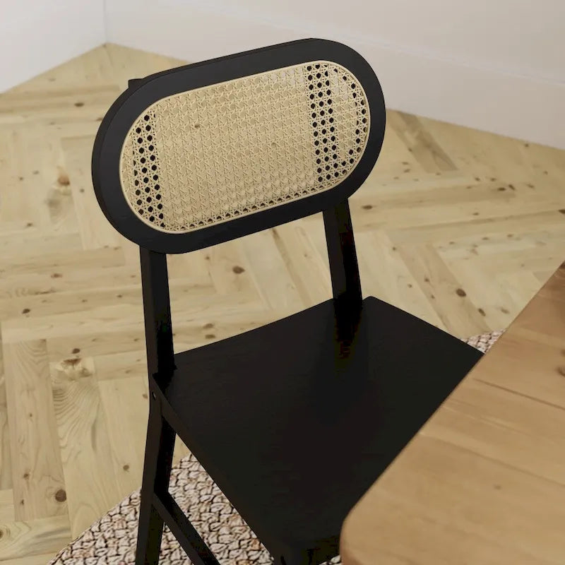 Chaises en rotin tissé à dossier et cadre en bois avec sièges en bois - Lot de 2