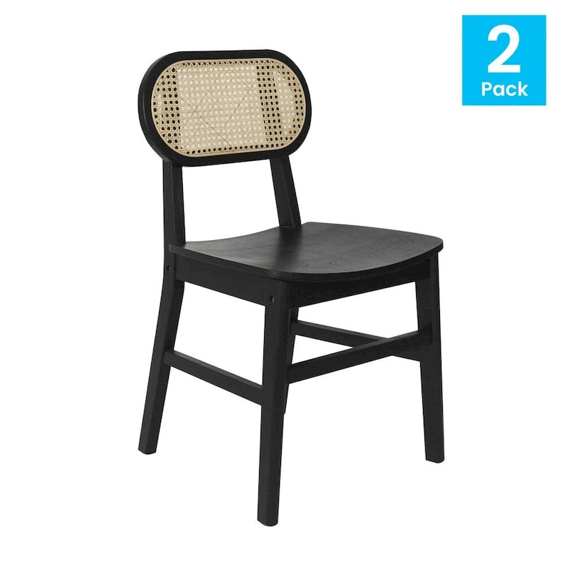 Chaises en rotin tissé à dossier et cadre en bois avec sièges en bois - Lot de 2