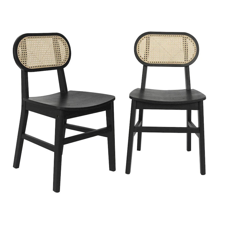 Chaises en rotin tissé à dossier et cadre en bois avec sièges en bois - Lot de 2