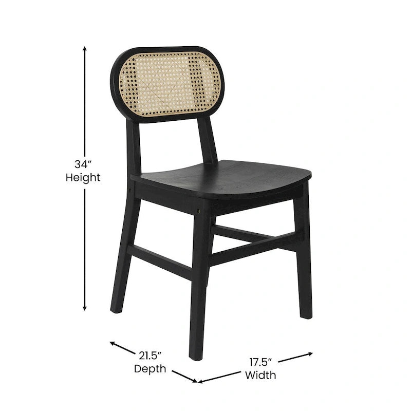 Chaises en rotin tissé à dossier et cadre en bois avec sièges en bois - Lot de 2