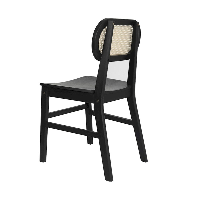 Chaises en rotin tissé à dossier et cadre en bois avec sièges en bois - Lot de 2