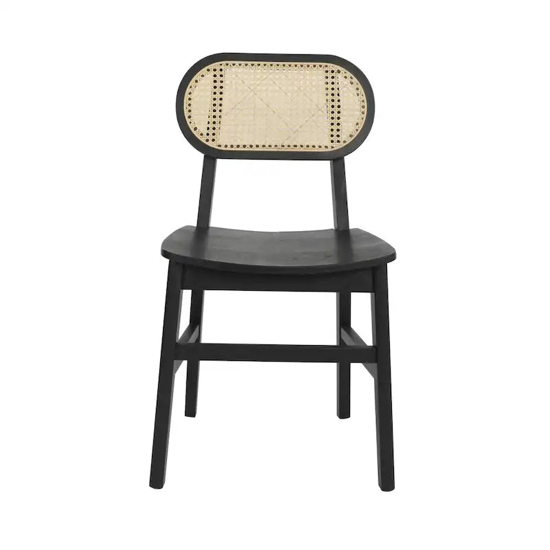 Chaises en rotin tissé à dossier et cadre en bois avec sièges en bois - Lot de 2