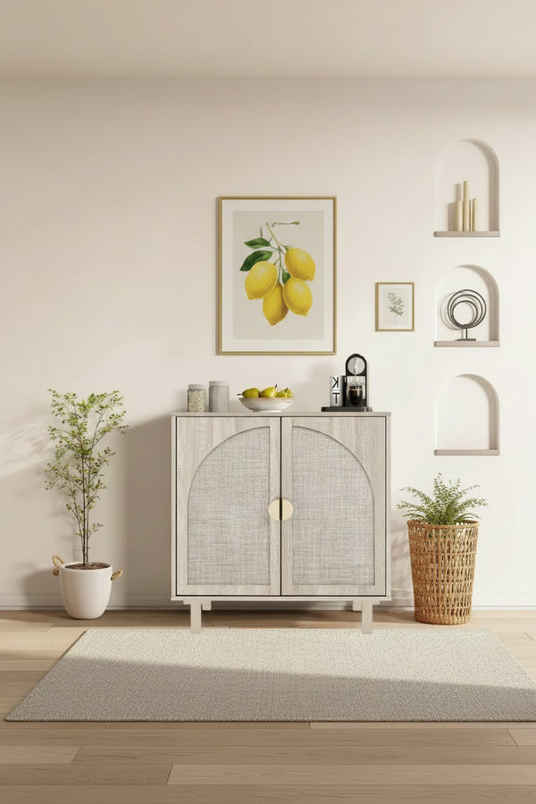Rattan Storage Accent Cabinet with Doors, Sideboard Buffet Cabinet - 29.53Lx15.75Wx31.5H