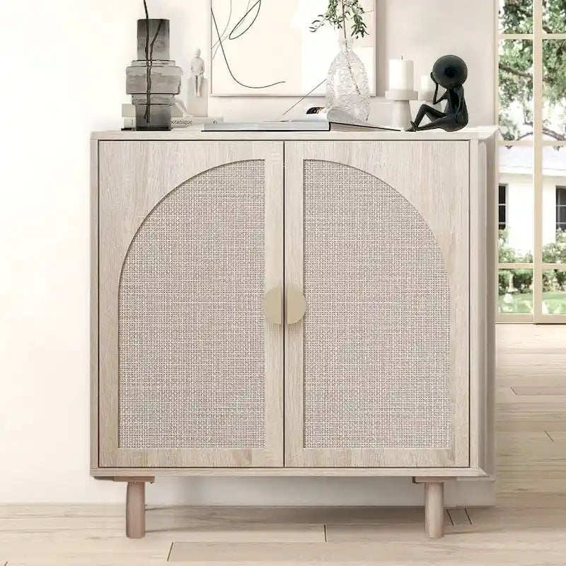 Meuble d'appoint de rangement en rotin avec portes, buffet - 75L x 40l x 80H cm