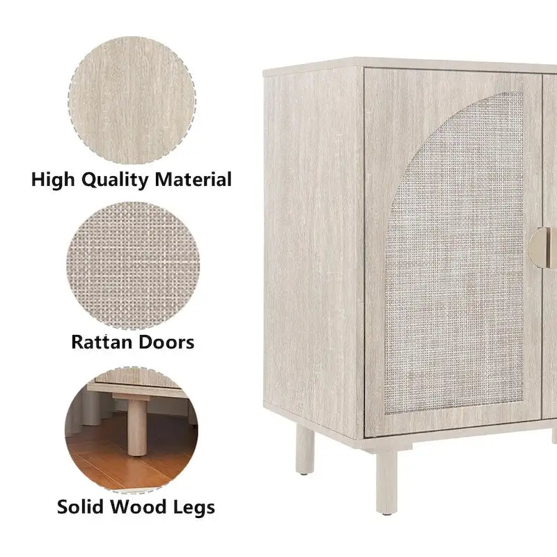 Meuble d'appoint de rangement en rotin avec portes, buffet - 75L x 40l x 80H cm