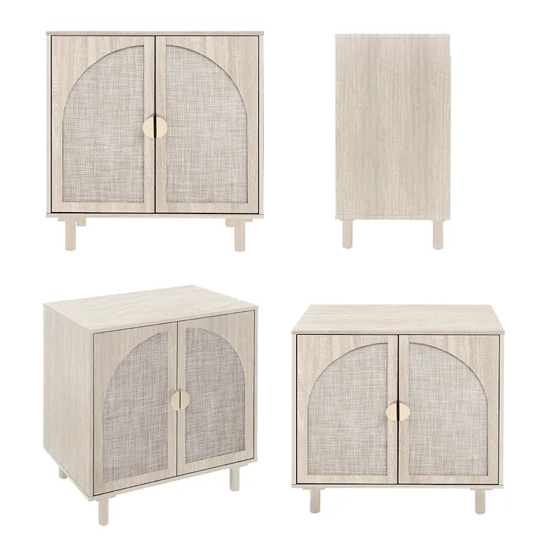 Meuble d'appoint de rangement en rotin avec portes, buffet - 75L x 40l x 80H cm
