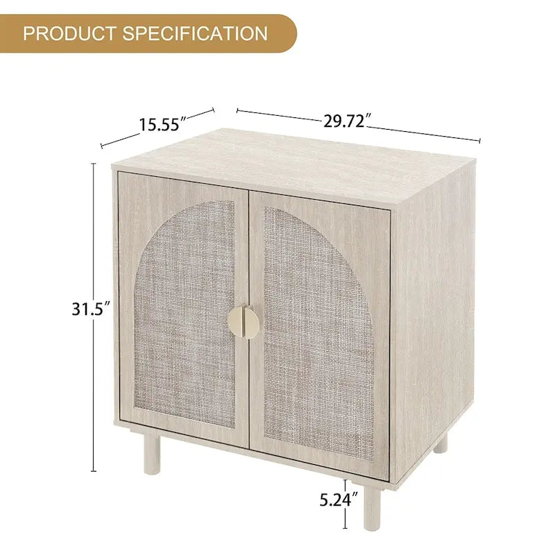 Meuble d'appoint de rangement en rotin avec portes, buffet - 75L x 40l x 80H cm