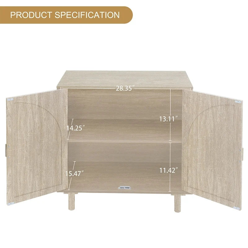Meuble d'appoint de rangement en rotin avec portes, buffet - 75L x 40l x 80H cm