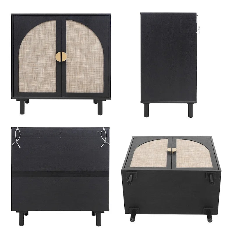 Meuble d'appoint de rangement en rotin avec portes, buffet - 75L x 40l x 80H cm