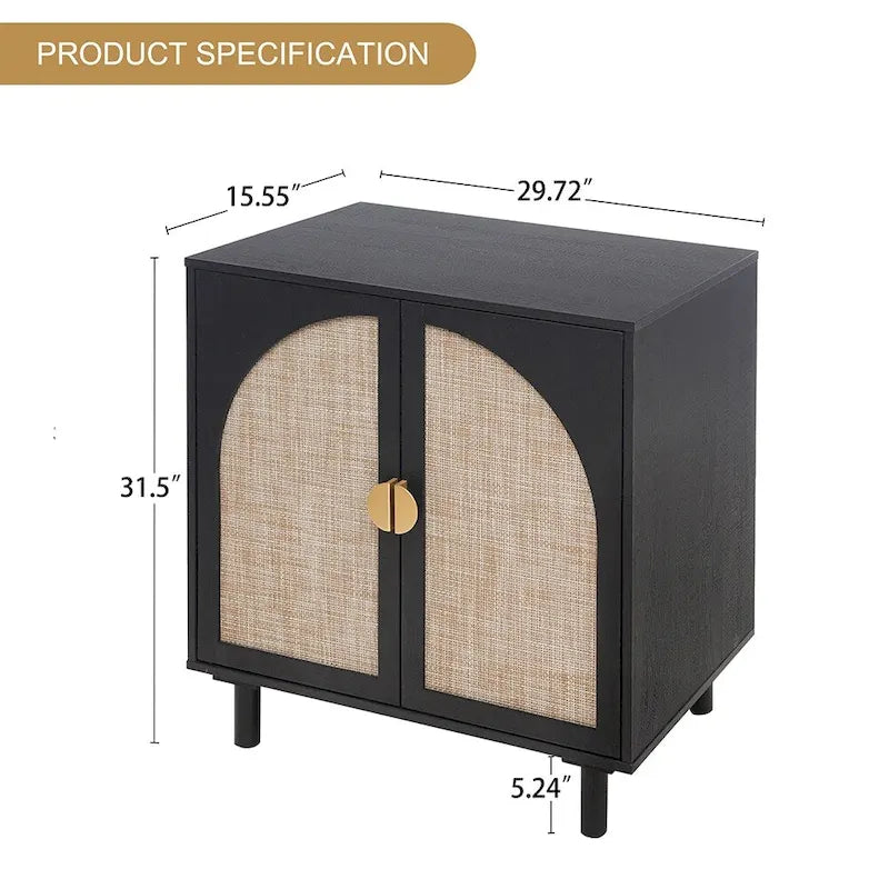 Meuble d'appoint de rangement en rotin avec portes, buffet - 75L x 40l x 80H cm