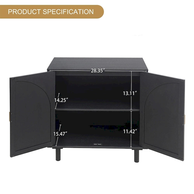 Meuble d'appoint de rangement en rotin avec portes, buffet - 75L x 40l x 80H cm