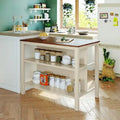 Farmhouse Solid Wood 45 Fixed Kitchen Island with 2 Open Shelves