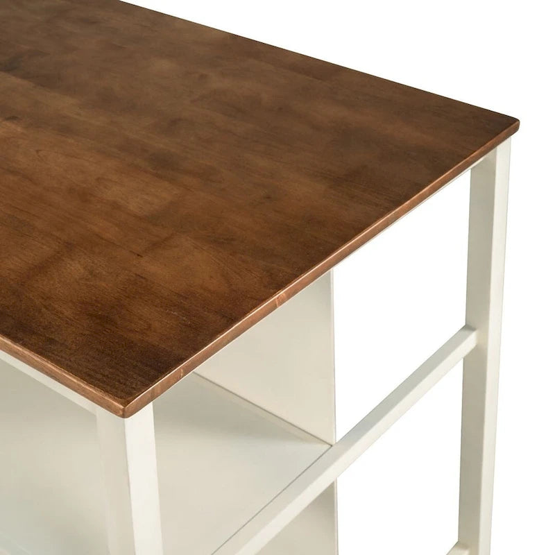 Îlot de cuisine fixe en bois massif de 45 po de style campagnard avec 2 étagères ouvertes