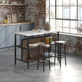 Ensemble îlot de cuisine 3 pièces Mid-Century Modern avec plateau en faux marbre, 2 tabourets et étagères - S/O