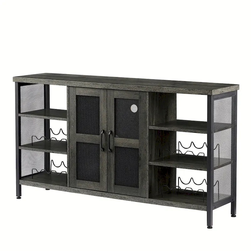 Meuble Bar Industriel, Buffet de Rangement pour Alcools, Desserte avec Range-Bouteilles et Porte-Verres 140 cm (l) x 35 cm (P) x 77 cm (H)
