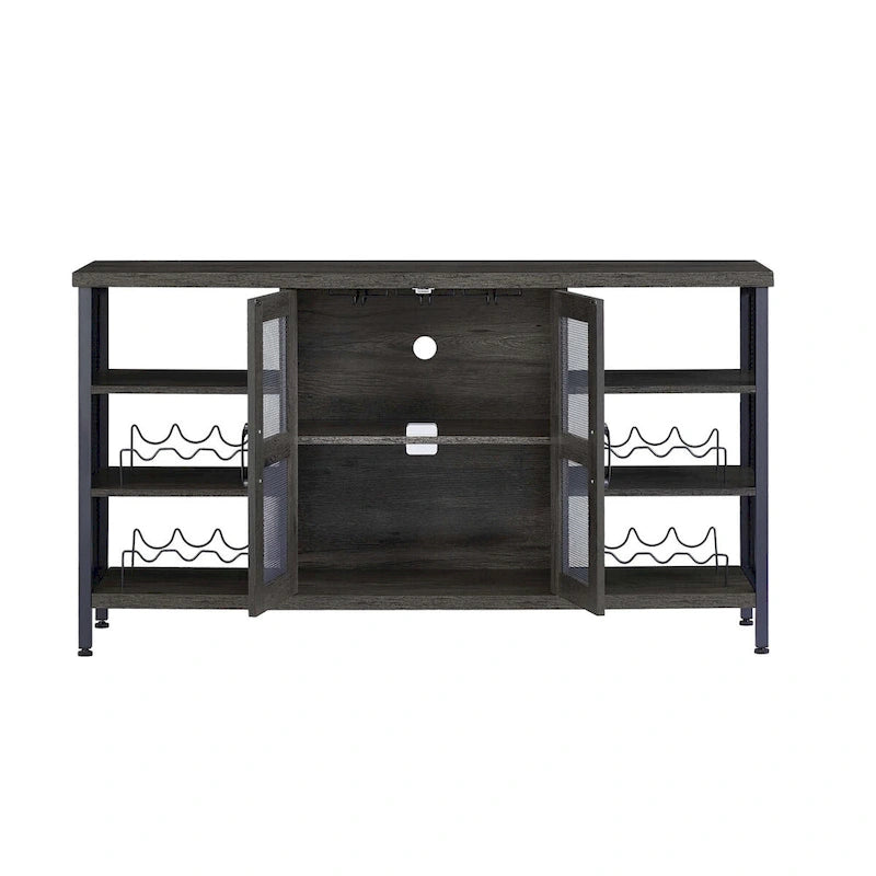 Meuble Bar Industriel, Buffet de Rangement pour Alcools, Desserte avec Range-Bouteilles et Porte-Verres 140 cm (l) x 35 cm (P) x 77 cm (H)