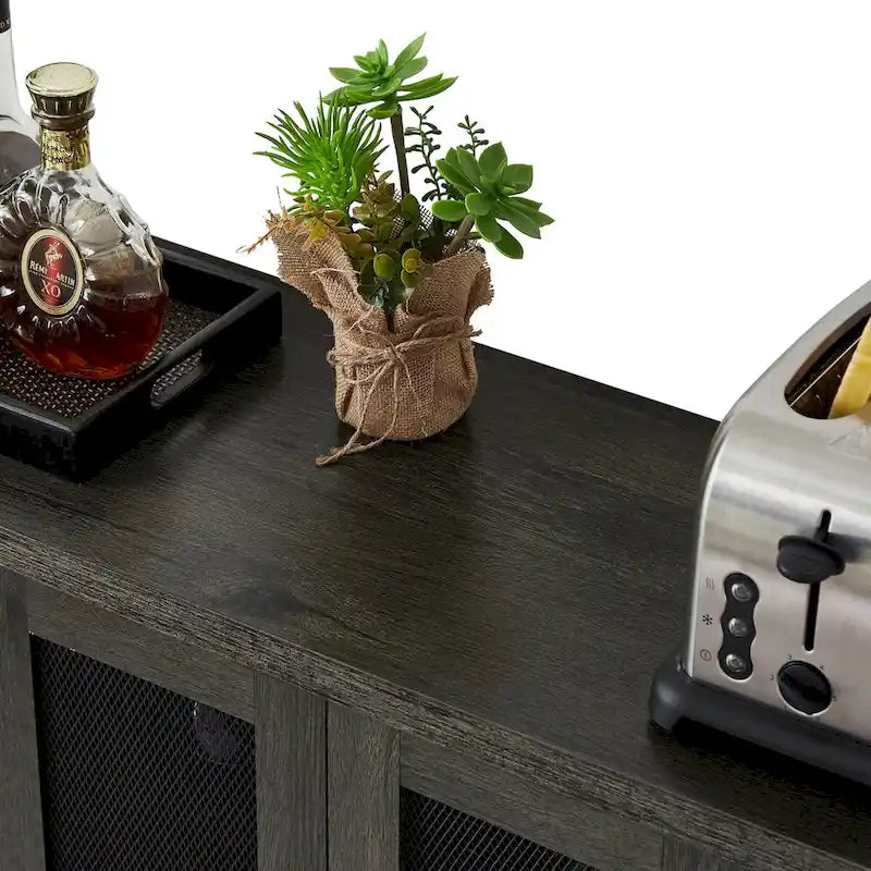 Meuble Bar Industriel, Buffet de Rangement pour Alcools, Desserte avec Range-Bouteilles et Porte-Verres 140 cm (l) x 35 cm (P) x 77 cm (H)