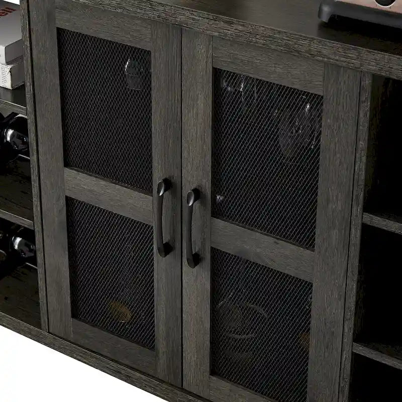 Meuble Bar Industriel, Buffet de Rangement pour Alcools, Desserte avec Range-Bouteilles et Porte-Verres 140 cm (l) x 35 cm (P) x 77 cm (H)