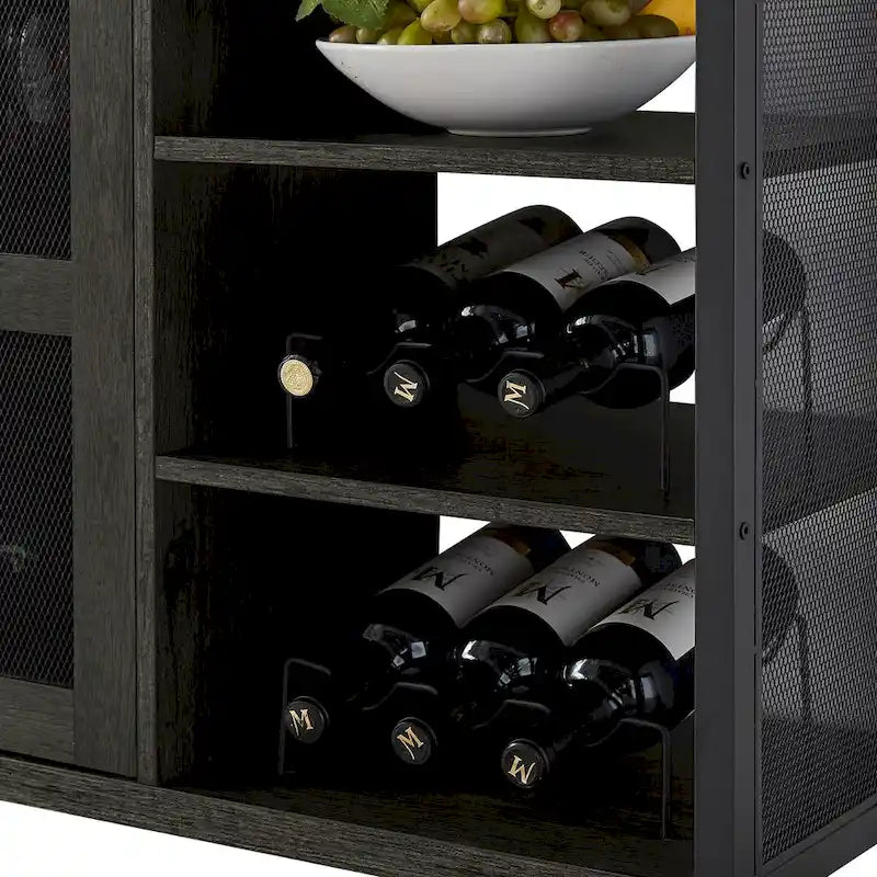 Meuble Bar Industriel, Buffet de Rangement pour Alcools, Desserte avec Range-Bouteilles et Porte-Verres 140 cm (l) x 35 cm (P) x 77 cm (H)