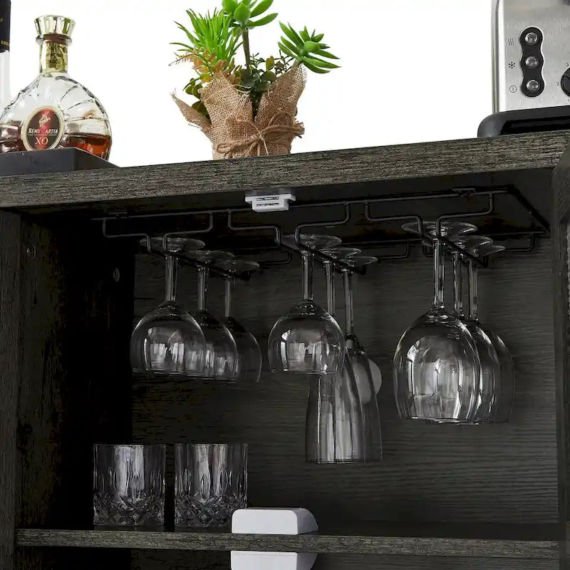 Meuble Bar Industriel, Buffet de Rangement pour Alcools, Desserte avec Range-Bouteilles et Porte-Verres 140 cm (l) x 35 cm (P) x 77 cm (H)