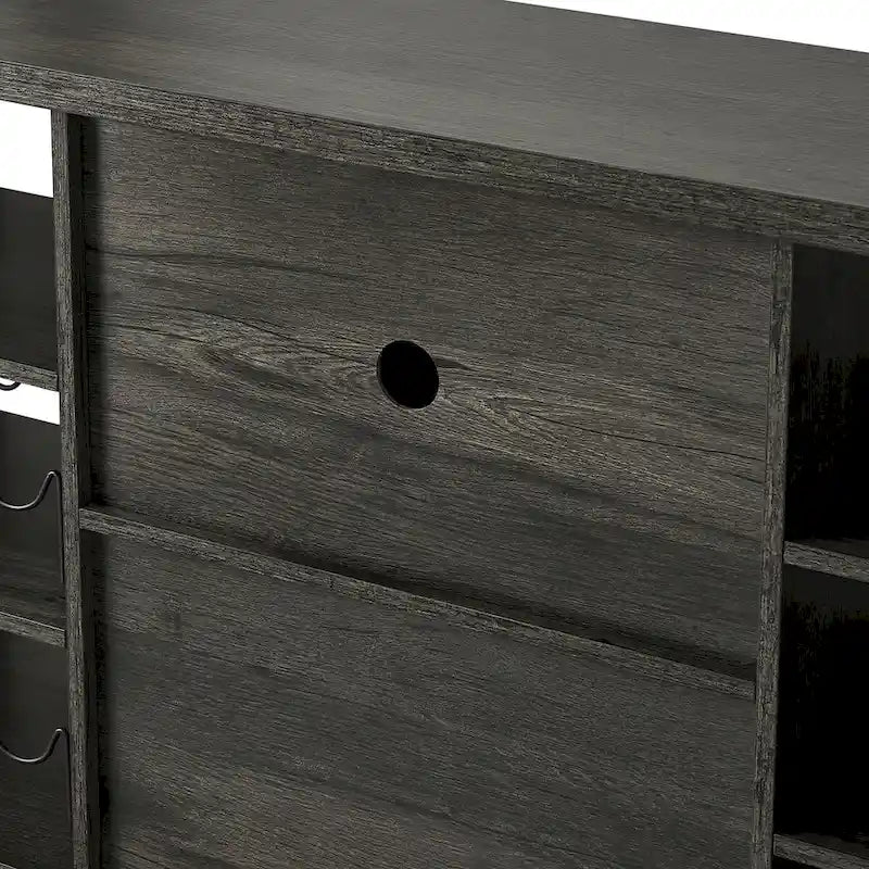 Meuble Bar Industriel, Buffet de Rangement pour Alcools, Desserte avec Range-Bouteilles et Porte-Verres 140 cm (l) x 35 cm (P) x 77 cm (H)
