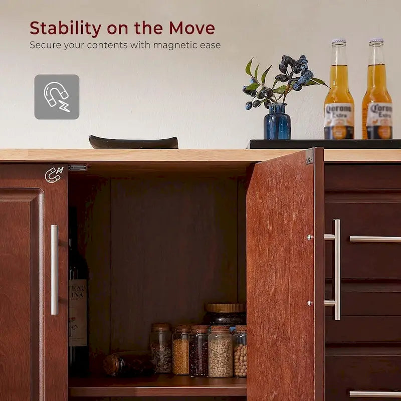 Chariot de cuisine îlot roulant de 54 po avec rangement, table îlot de cuisine en bois avec 3 tiroirs et porte-épices